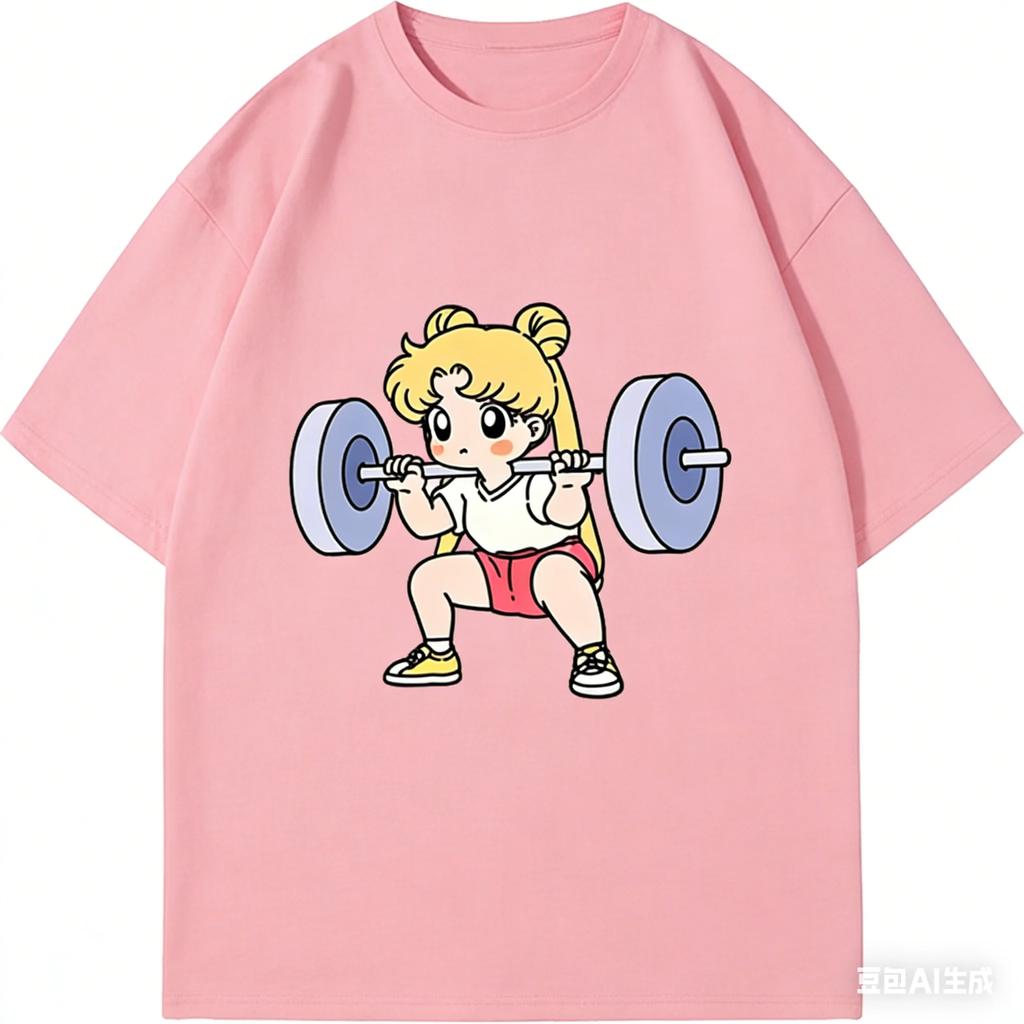 2026 New Sailor Moon Lifting Iron Fitness Men's and Women's T-Shirt Cotton Parent-Child Summer Cute Sweet Fun Short Sleeves