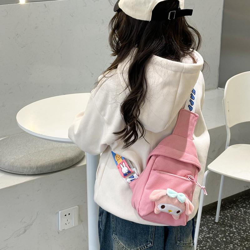 Adorable Cartoon Canvas Kids Chest Bag Lightweight Travel Crossbody For Boys And Girls