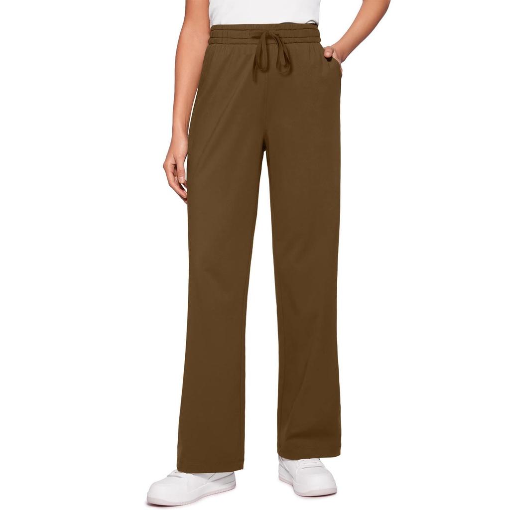 Женские эластичные брюки с высокой талией, повседневные активные брюки с широкими штанинами и длинными брюками, брюки с карманами