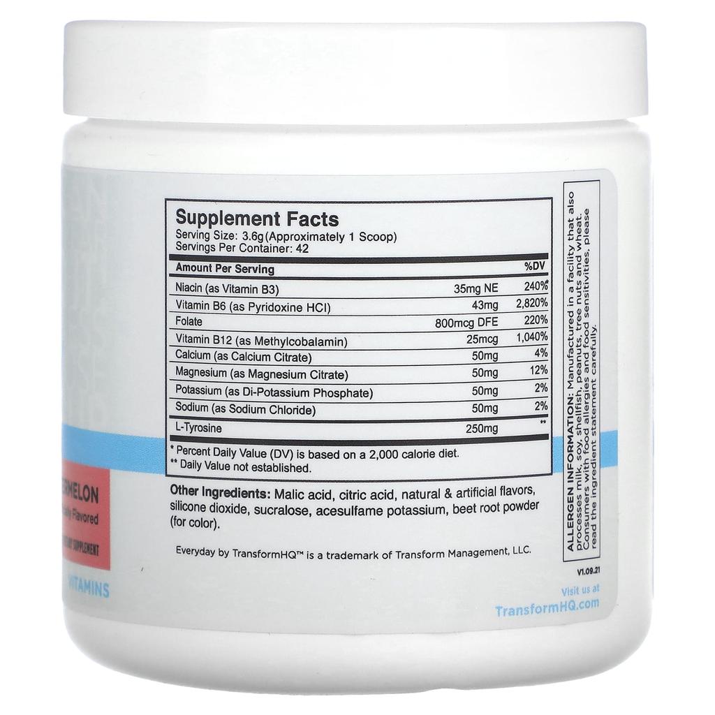 TransformHQ Everyday, Hydrating, Caffeine-Free, Watermelon, 0.33 Lb (151.2 G)