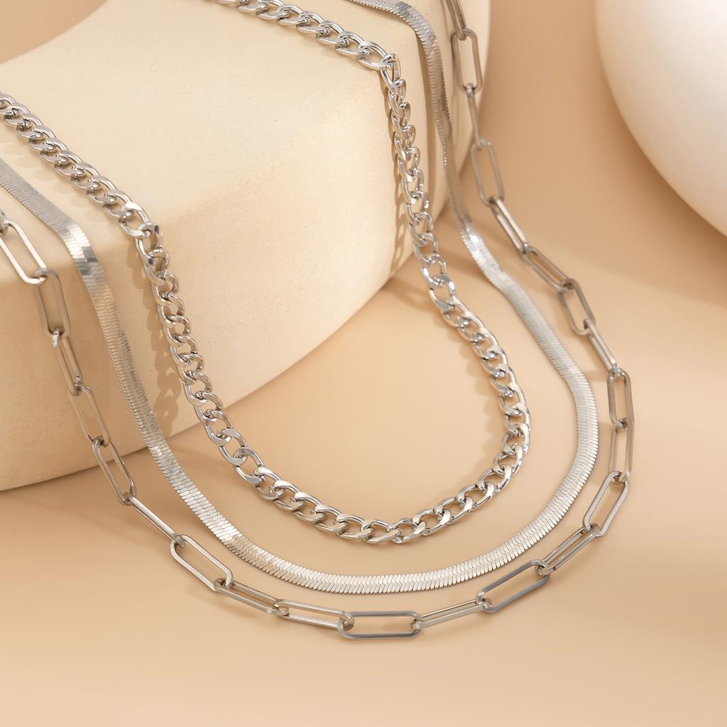 Панк многослойная цепочка-коробка из змеиной кости, персонализированное металлическое смешанное сочетание цепочек, простое ожерелье