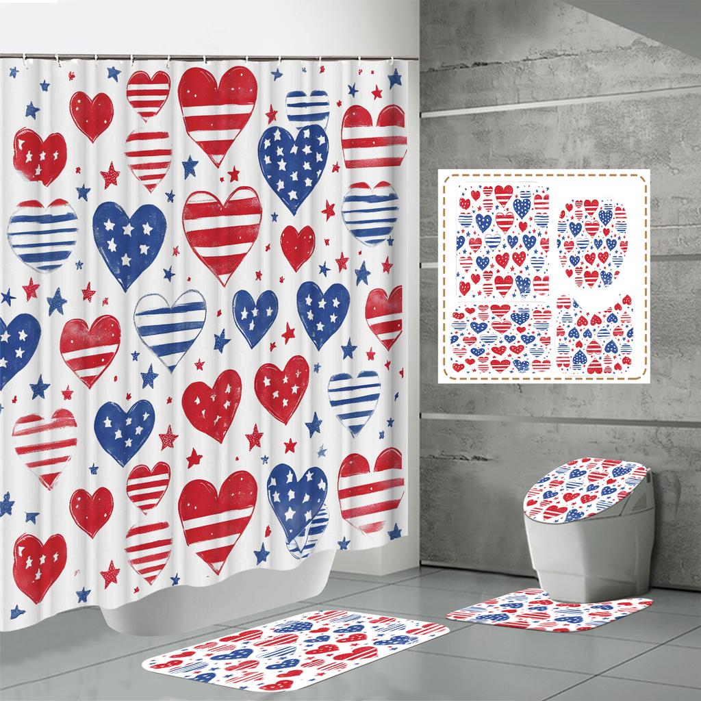 4PCS Shower Curtain Sets With Shower Curtain And Rugs Toilet Lid Rug U Shape Mat And Bath Mat Bathroom Set With 12 Hooks