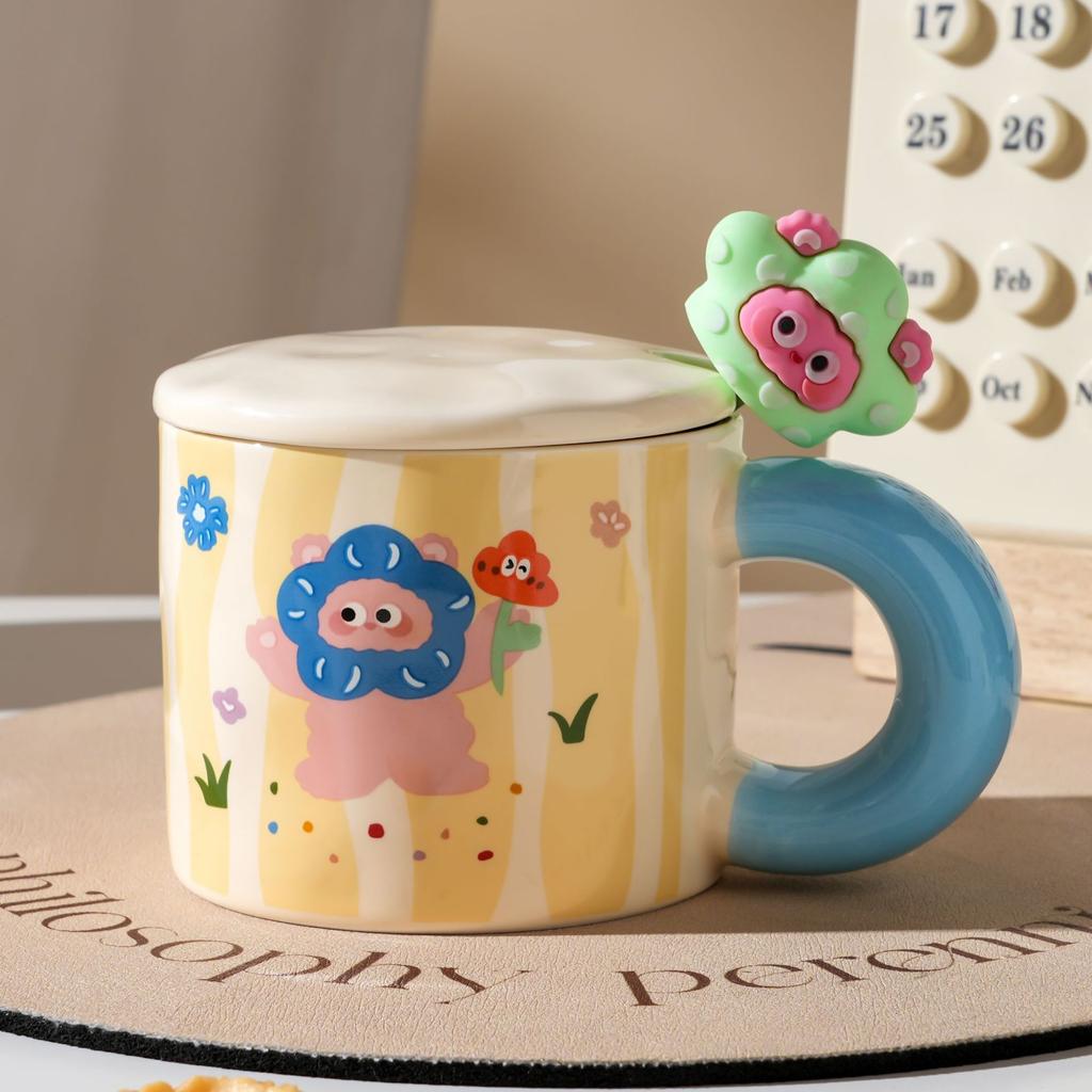 Пасторальный стиль с крышкой ложка мультфильм милый медведь керамическая чашка простая Ins стиль кружка пара стакан воды маленький подарок