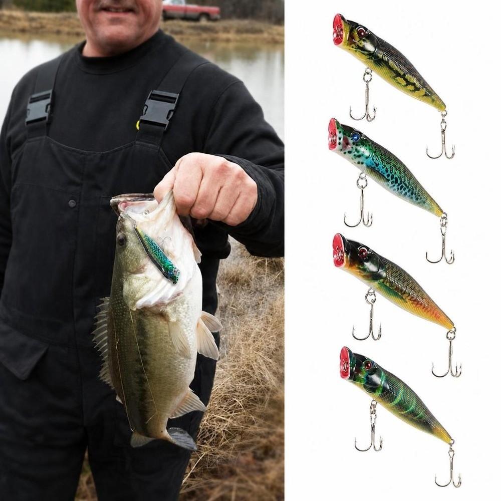 4PCS ABS Surface Popper Bait with Double Hooks Floating Wobbler Bait Trout Fishing