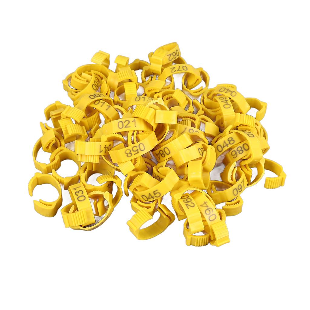 100 шт. Кольца для куриных лап, клипсы, яркие цвета, прочный пластик, нумерованные браслеты для птичьих лап