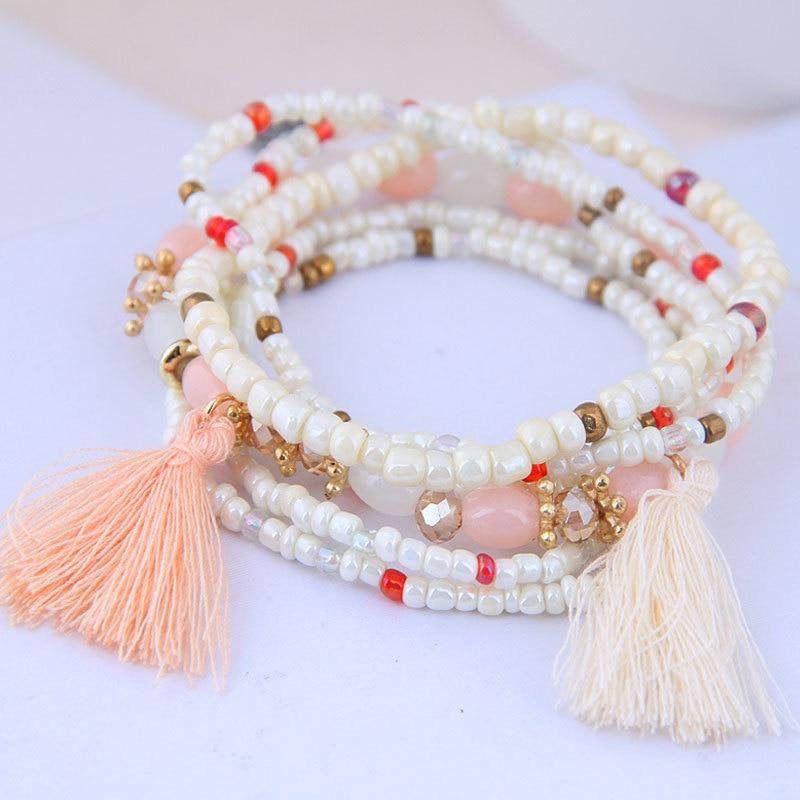 Handmade Boho Weave Beaded Cuff Bracelaces & Banglets For Women 2021 Fashion Geometric Width Bracelet Tassel Bohemian Jewelry Bijoux Femme