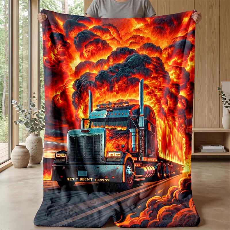 Fiery Truck Express Theme blanket Lightweight Warm Flannel Blanket Decorative Throw Blanket for Home Decoration
