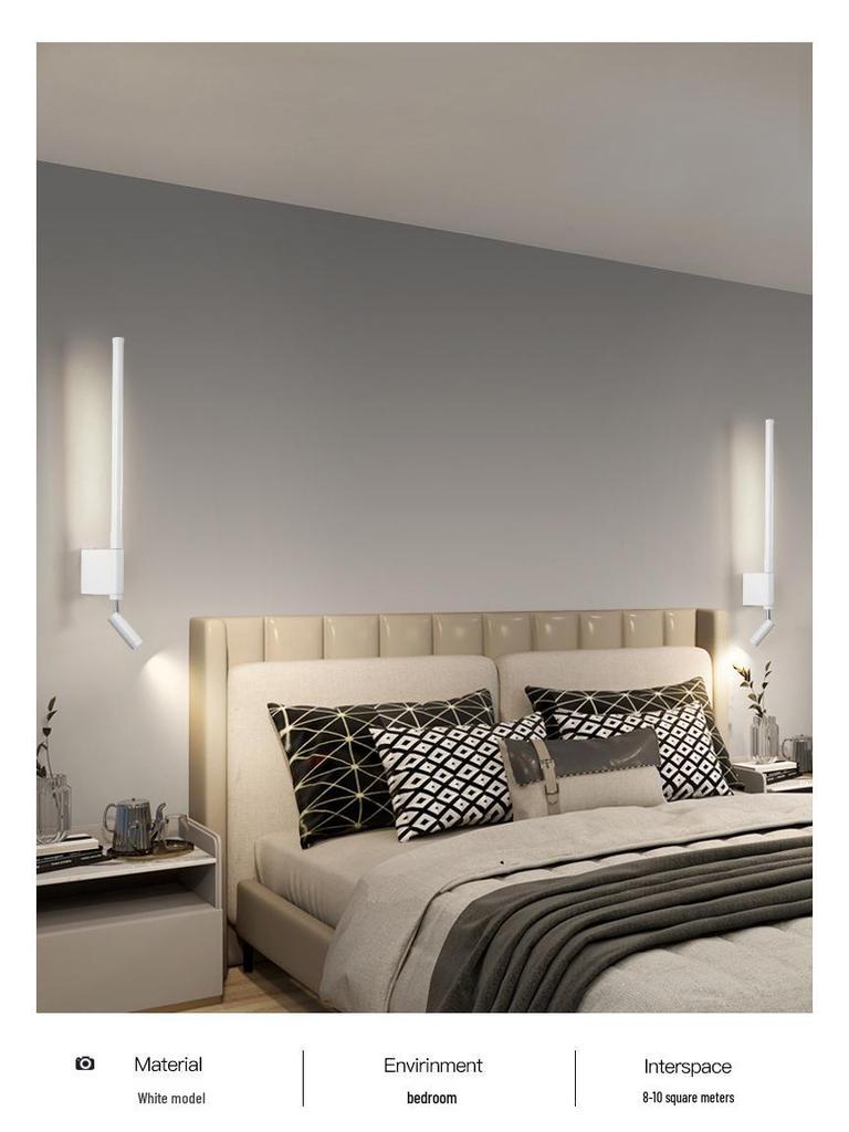 Скандинавский минималистичный настенный светильник в виде длинной полосы для прикроватной тумбочки с защищающим глаза светом для чтения и выключателем для прихожих, входов и гостиничных номеров