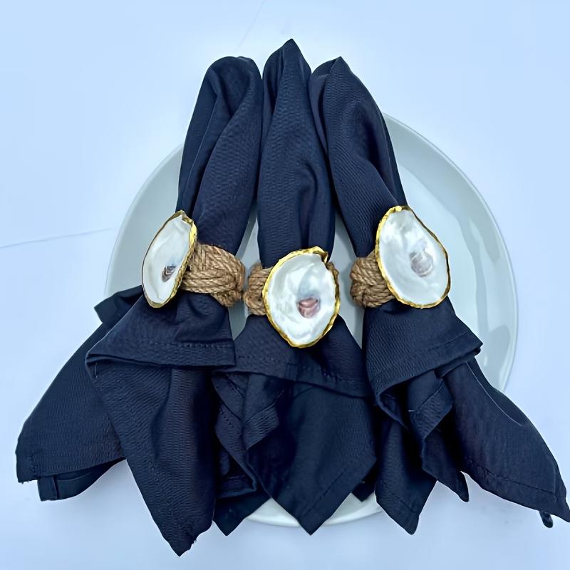 Summer Beach Wedding Napkin Rings, Golden Oyster Shells, Wedding and Valentine'S Gifts for Girlfriend, Party Napkin Rings