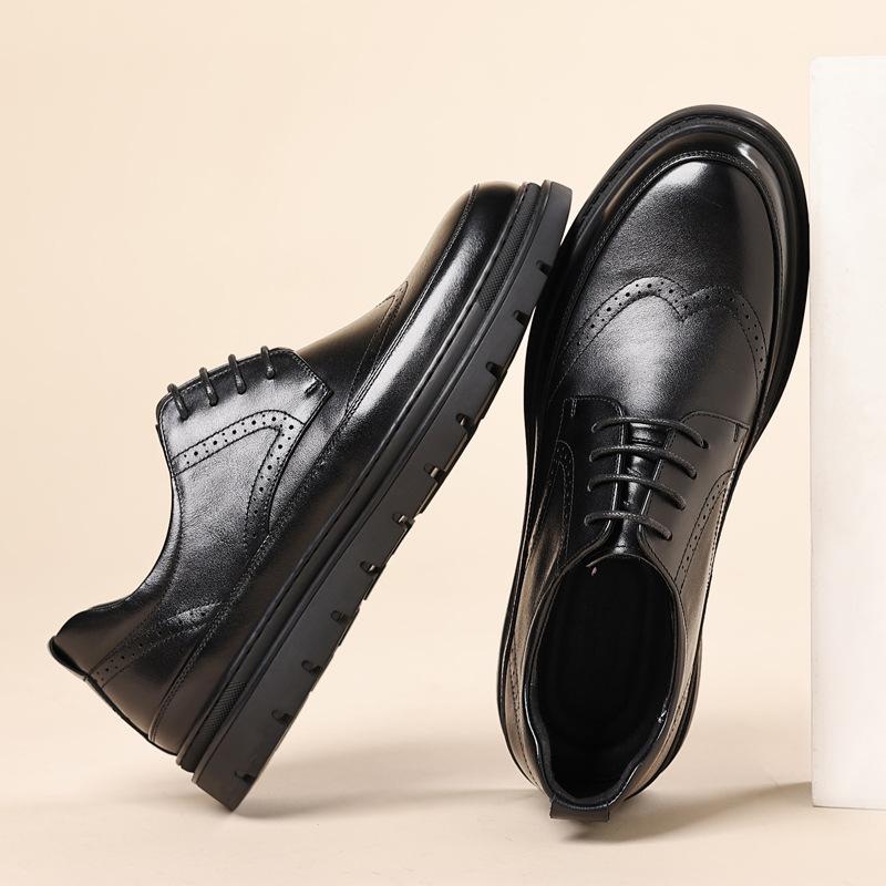 Мужские деловые кожаные туфли Повседневные кожаные туфли с мягкой подошвой Мужские туфли с большой головкой Мокасины, увеличивающие рост Износостойкие туфли Brock