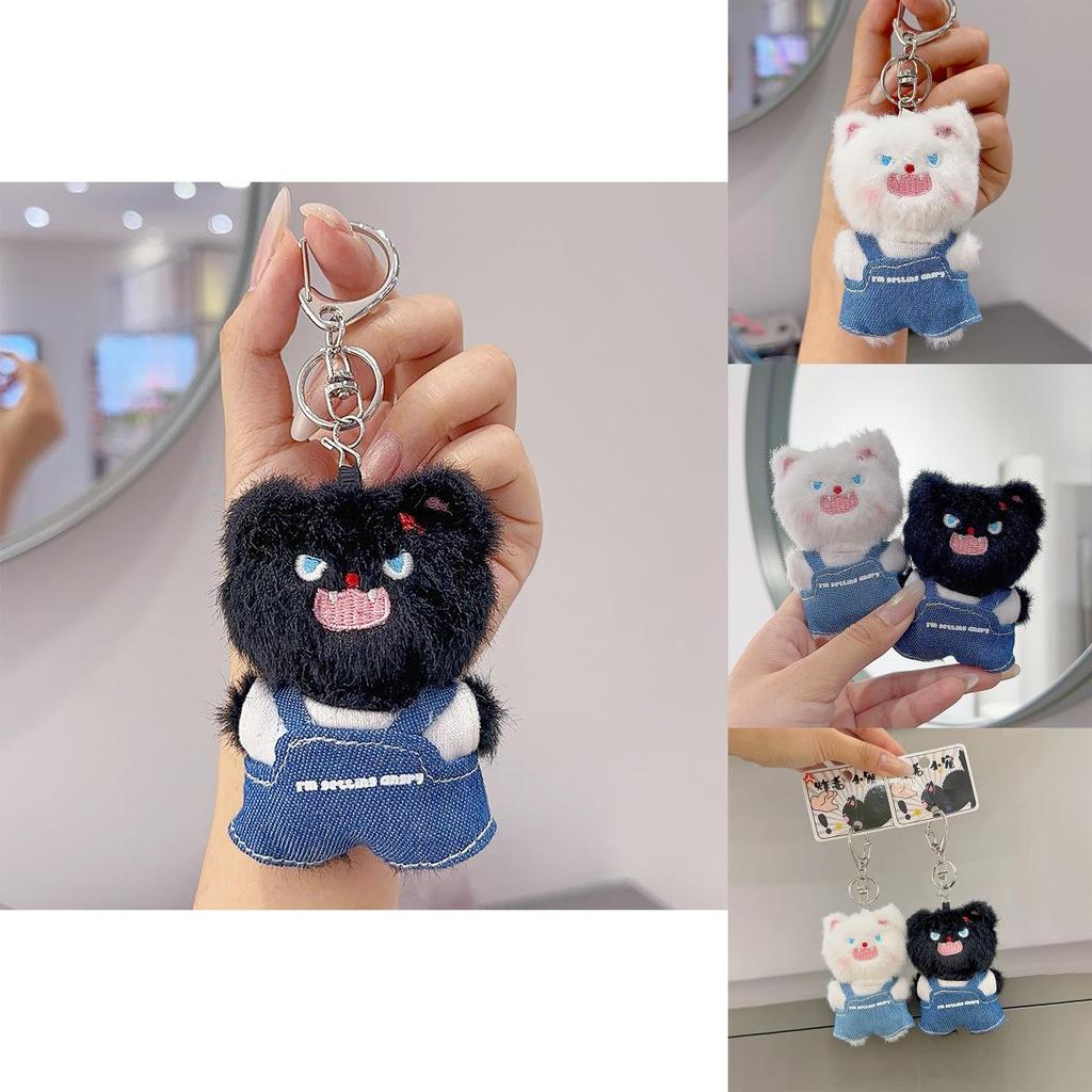 Plush Angry Cat Keychain With Denim Overalls For Anime Collectors And Gift Givers