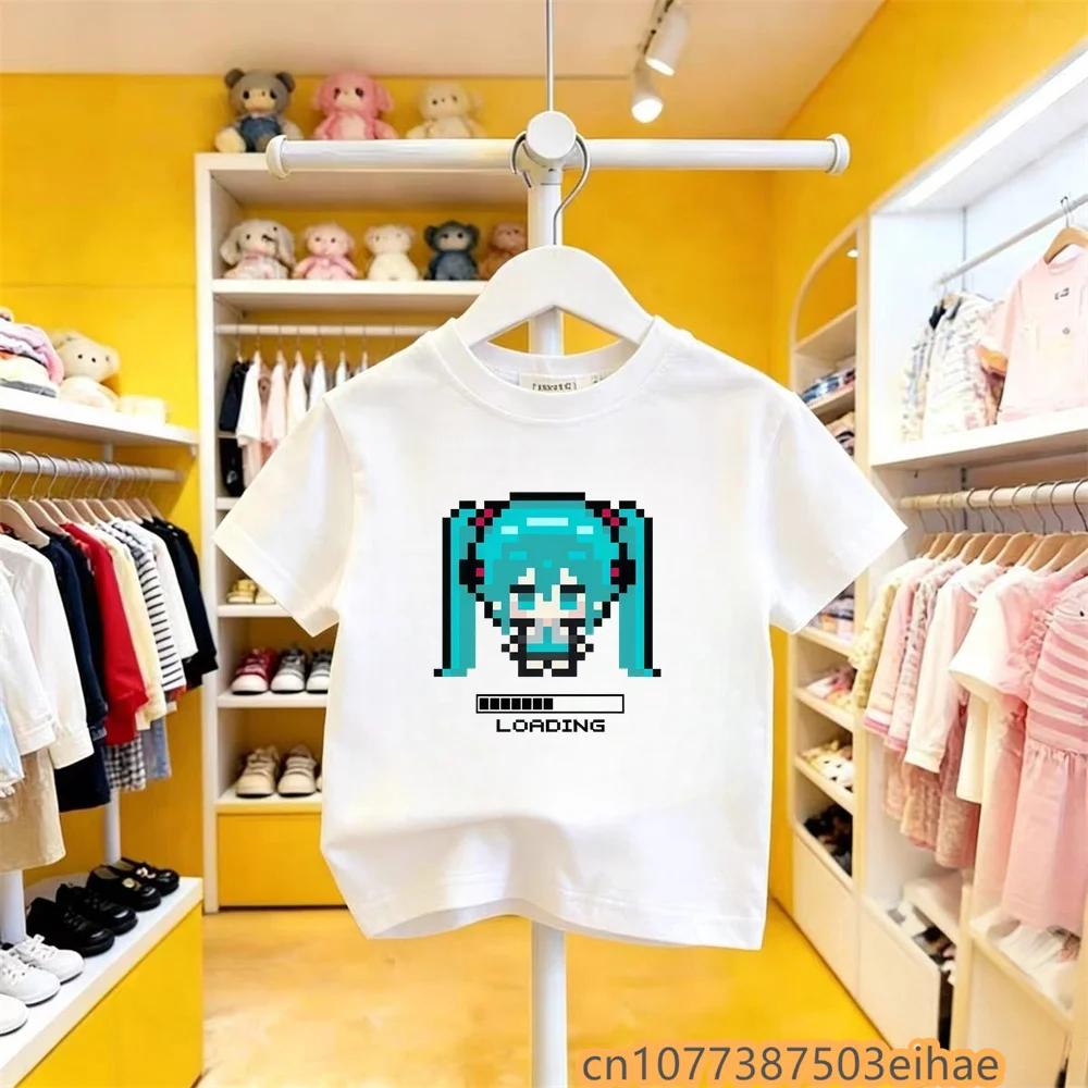 Hatsune Miku New Anime Future Peripheral Collaboration Pure Cotton COS Cartoon Printed Casual Tshirt All Match for Boys Girls