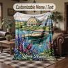 Blue White Floral 1 Theme Throw Blanket Custom Name Text Personalized Blanket Soft Cozy Blanket for Home Sofa Bed