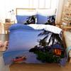 Beach Setting Sun Duvet Cover Set Tropical Island With The Palm Tree And Sea Beach Nature Theme Queen Size Quilt Cover