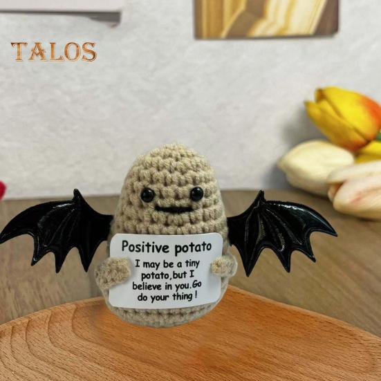 Positive Christmas Crochet Doll with Encouraging Card Emotional Support Handmade Knitting Santa Hat Potato Pickle Decoration Ornament Stress Relief