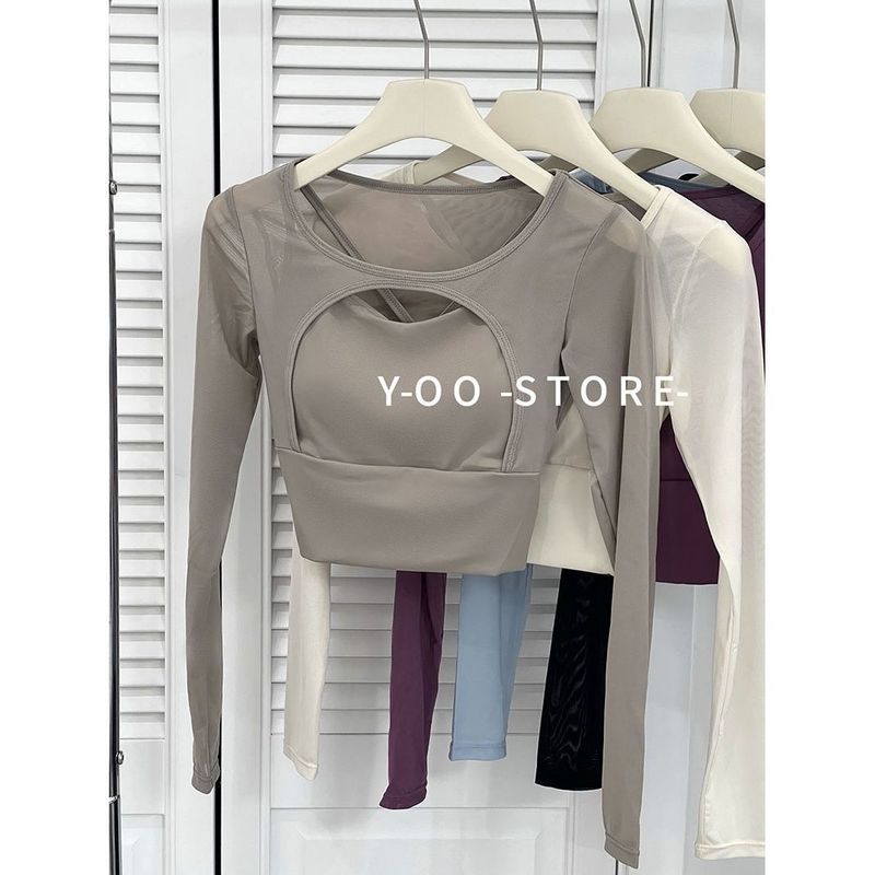 Y Одежда для йоги с нагрудником Футболка с длинными рукавами Женский нишевый стиль Вырез Сексуальная Облегающая Утягивающая Спортивная Фитнес Модная Майка
