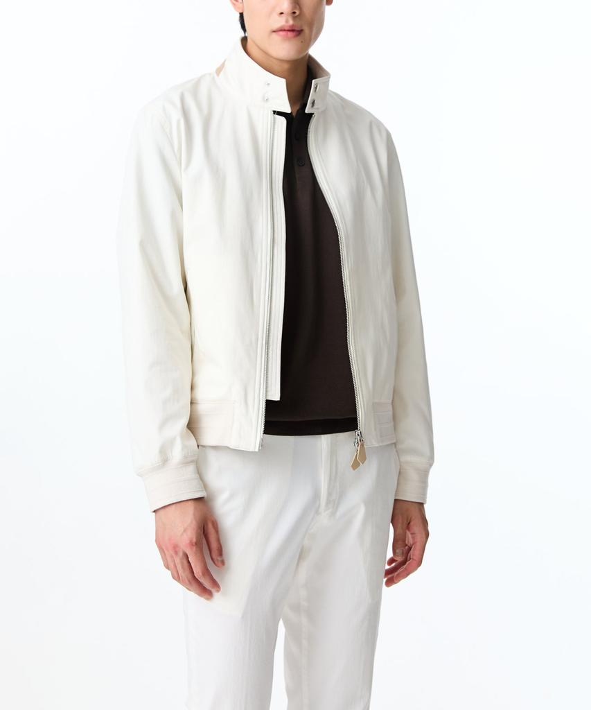 Man On The Boon Cotton Silk Zip-Up Bomber Jacket_Ivory 4714109003