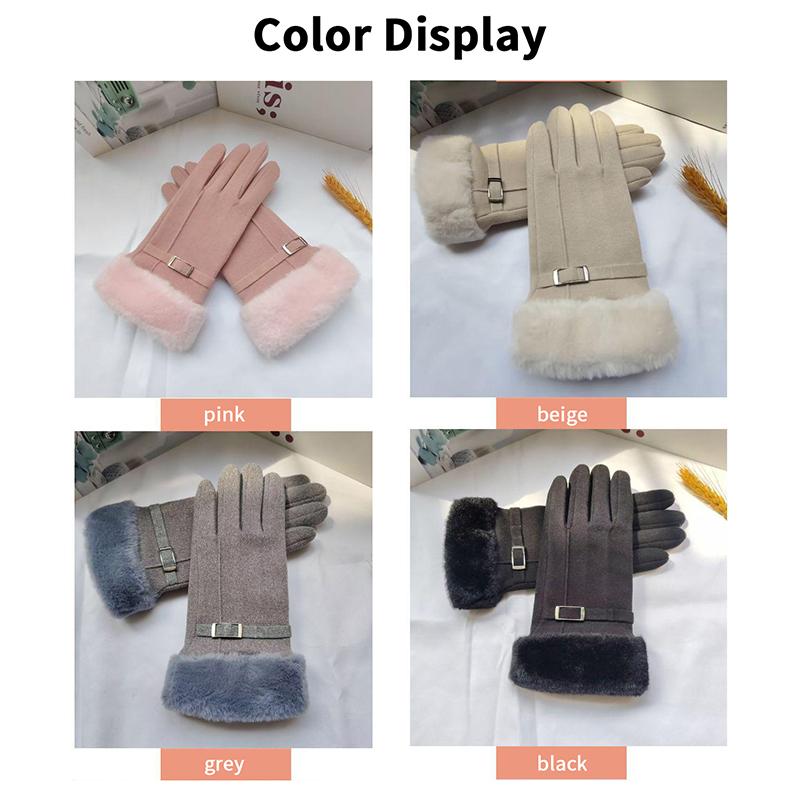 Осенне-зимние теплые замшевые перчатки с бархатными утолщенными плюшевыми декоративными манжетами, уличные перчатки для катания на лыжах с сенсорным экраном и защитой от холода
