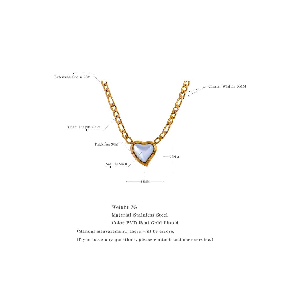 Yhpup Stainless Steel Heart Shell Pendant Necklace for Women Romantic Charms Metal Chain Rust Proof Golden Jewelry Gift