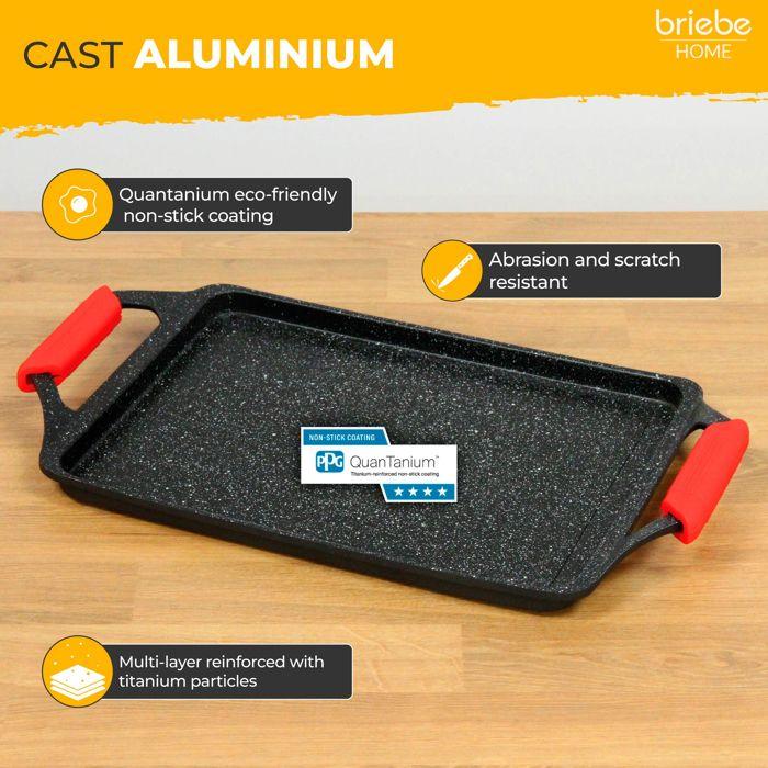 Plaque Griller Induction Antiadhésive Titane 43x25 Fonte d'Aluminium sans PFOA Briebe Black Titanium Noir