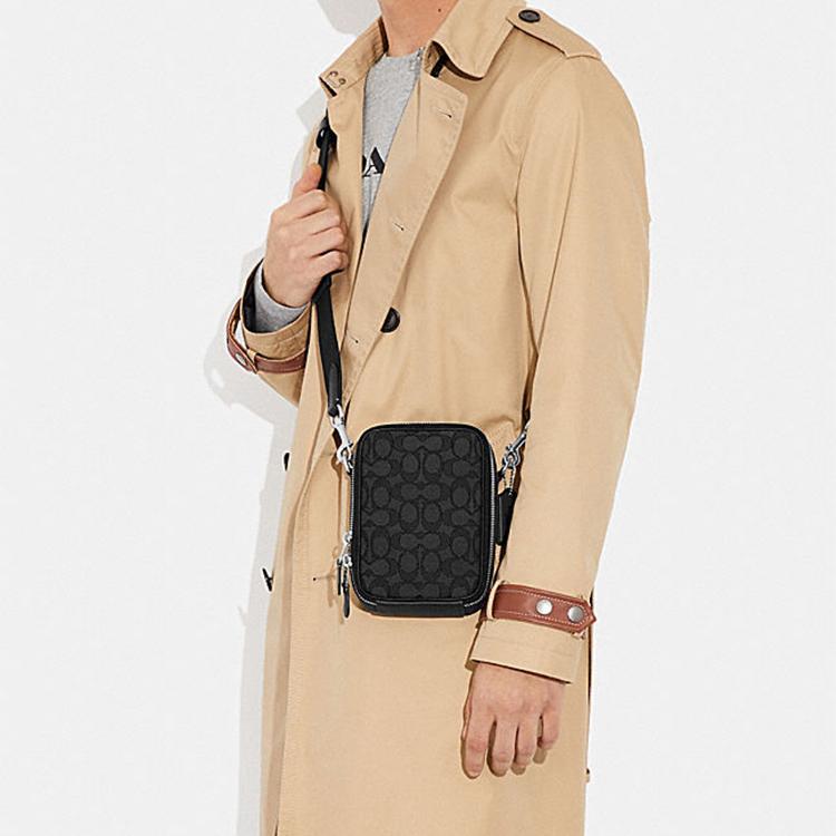 Coach Сумка через плечо Stanton 12 Classic Logo из ткани с кожаными вставками Мини-сумка на плечо Мужские сумки Черный CH097-SVO1U