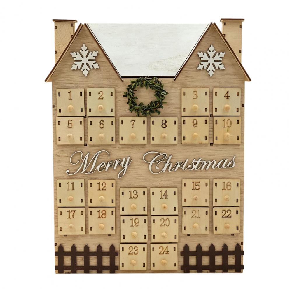 Wooden House Christmas Advent Calendar, Countdown To Christmas Gift Box, Refillable Xmas Countdown House Desktop Decoration