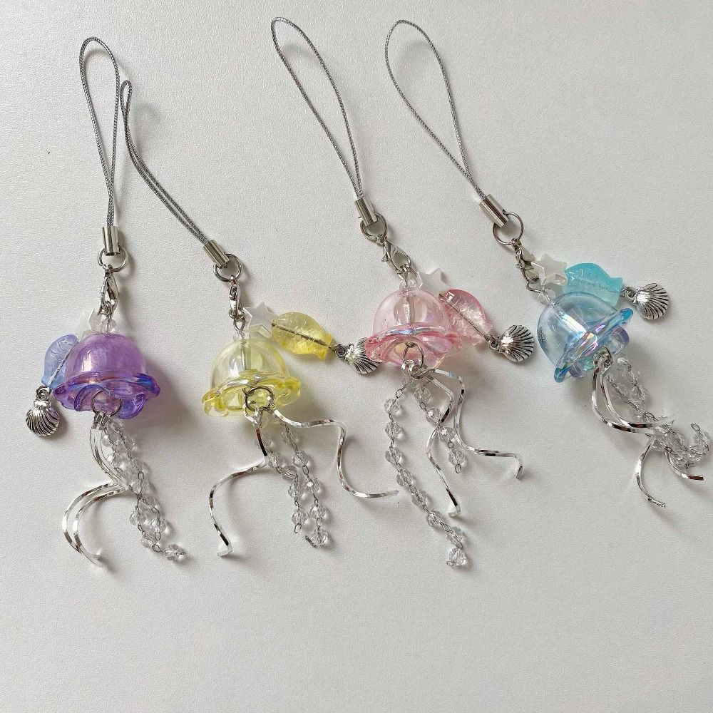 Sea Shell Fish Y2K Jellyfish Mobile Key Chain Jellyfish Tassel Phone Charm Keycord Mobile