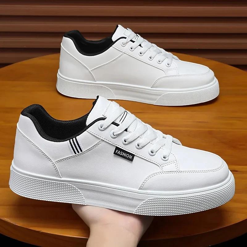 Fashion Spring 2025 Men's Fashionable Versatile White Sneakers Large Size Casual Shoes Trendy Flat Heel Cement Ground Wear Resistant