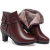 Women High Heels Soft Leather Ankle Boots Autumn Winter Plush Snow Boots Brand Point Toe Middle Heel Mom Cotton Shoes