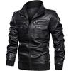 Куртка из искусственной кожи Мужская зимняя куртка из искусственной кожи Мужская повседневная куртка с воротником-стойкой Ветровка Мужская одежда черного цвета