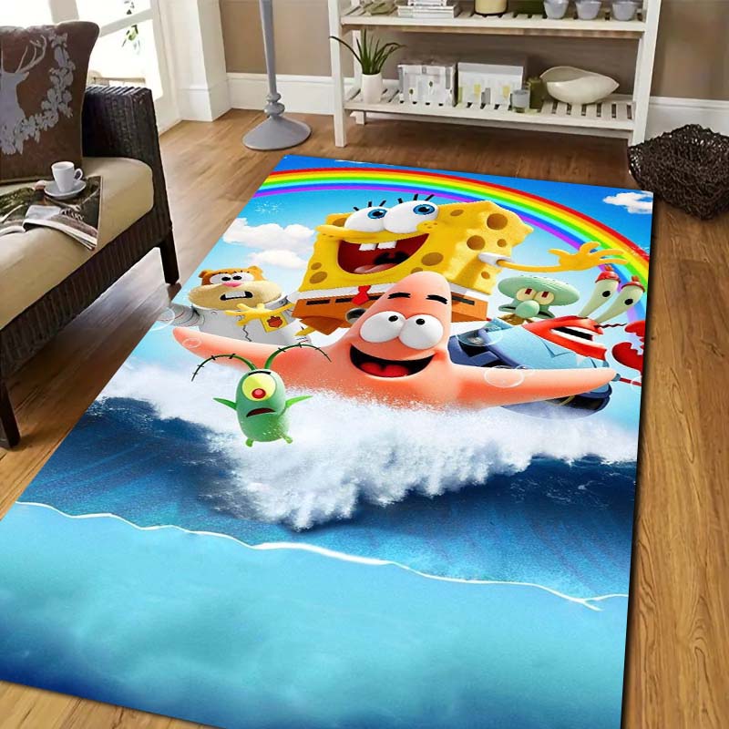 Sponge‑Bob Cartoon Print Area Rug Non‑Slip Floor Mat Soft Carpet For Kids Bedroom Living Room Sofa Indoor Decor Birthday Gift