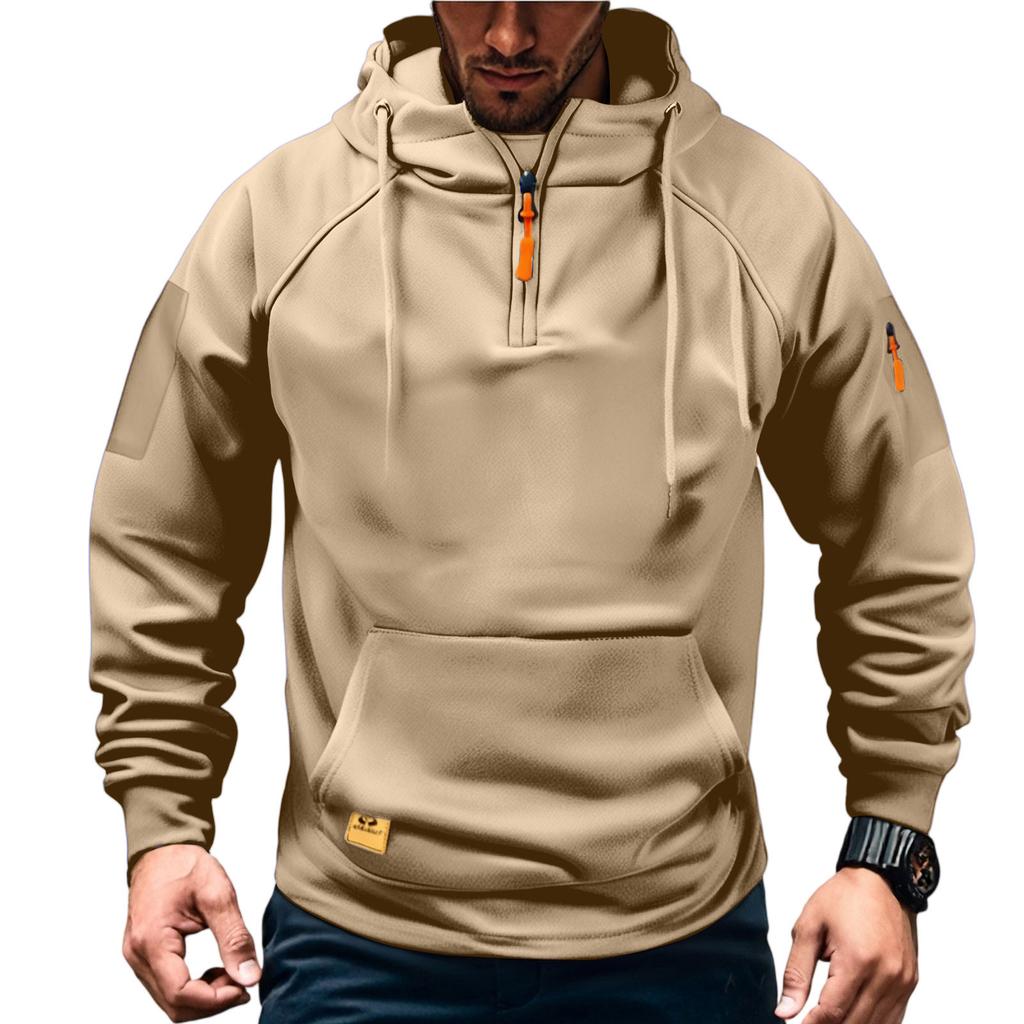Men'S Sports Leisure Half Zipper Multiple Pockets Hooded Hood Hoodie