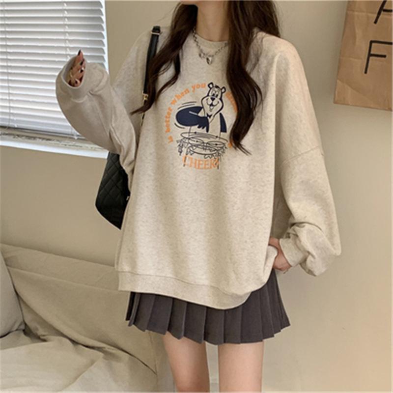 Женская толстовка с принтом в виде мультяшных букв, с длинными рукавами и круглым вырезом, толстовки с капюшоном на осень