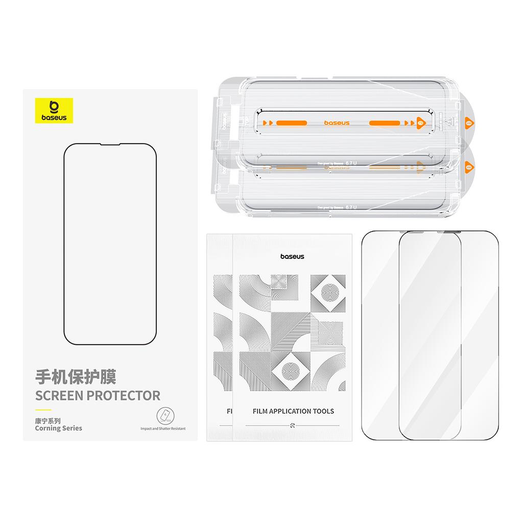 BASEUS Corning Series 2 шт. для iPhone 16 Pro HD Защитная пленка на весь экран Corning Gorilla Glass (С пылевым фильтром)
