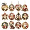 Outdoor Christmas Decor 12 Pcs 2D Flat Pearl Painting Ornament, Acrylic Santa Tree Snowman Unique Car Hanging Ornaments Decoration, Double Sided