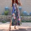 Spring and Summer Women's Casual Loose Printed Mid-sleeved V-neck Ethnic Style Dress