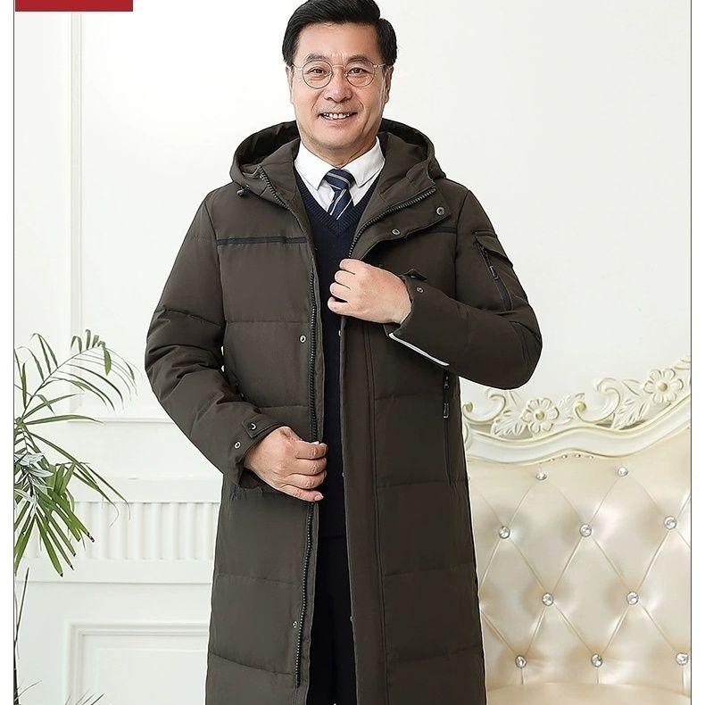 Мужская куртка-пуховик для людей среднего и пожилого возраста, толстое длинное теплое зимнее пальто средней длины