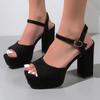 Мода 2024 Лето Черные Босоножки На Высоком Каблуке Женские Босоножки На Платформе Из Флока Для Женщин Туфли-лодочки С Открытым Носком И Ремешком На Щиколотке Женские Сандалии