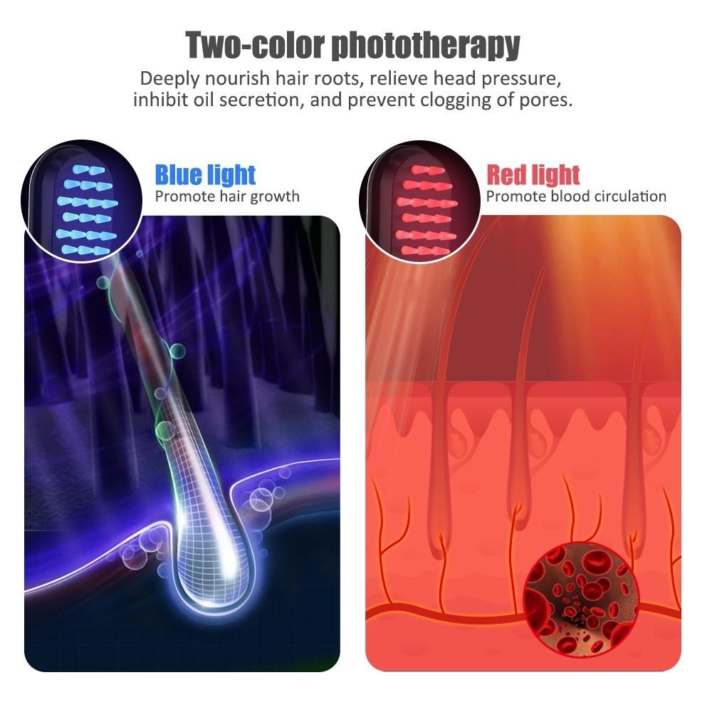 3 скорости Электрическая массажная расческа Меридианный массажер для головы Против выпадения волос Красный свет Синий свет Магнитная терапия Массаж Устройство для ухода за волосами 18*4,5*3см