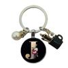 A-Z Letters Elegant Imitation Pearl Key Chain Charm Enamel 26 Letters Key Ring