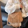Fashion Casual Cotton Bag Hollow Tassel Beach Bag Flap Hand Woven Bag Cotton Rope Shoulder Crossbody Bag For Women