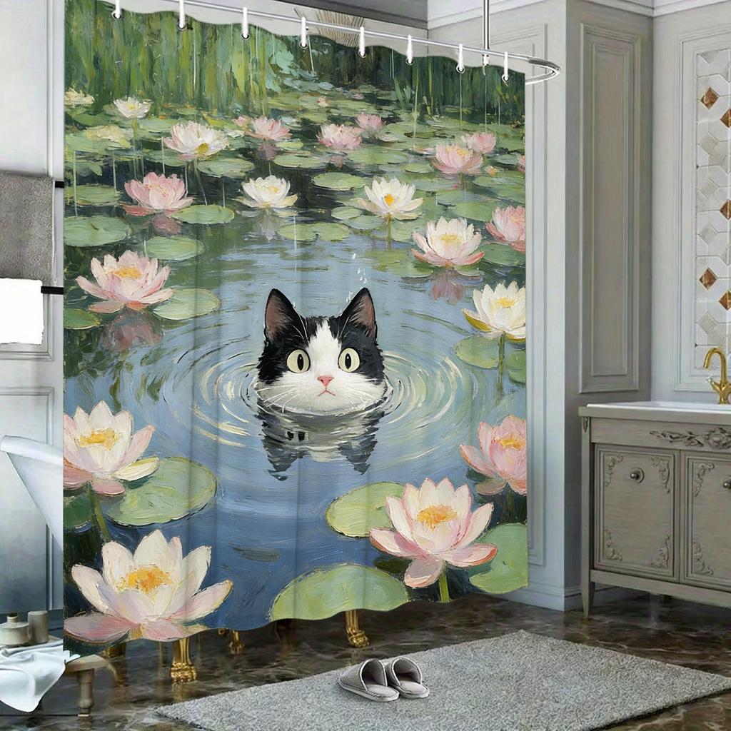 Кошка породы рэгдолл в пруду с цветущей сакурой Водонепроницаемая шторка для душа для декора ванной комнаты