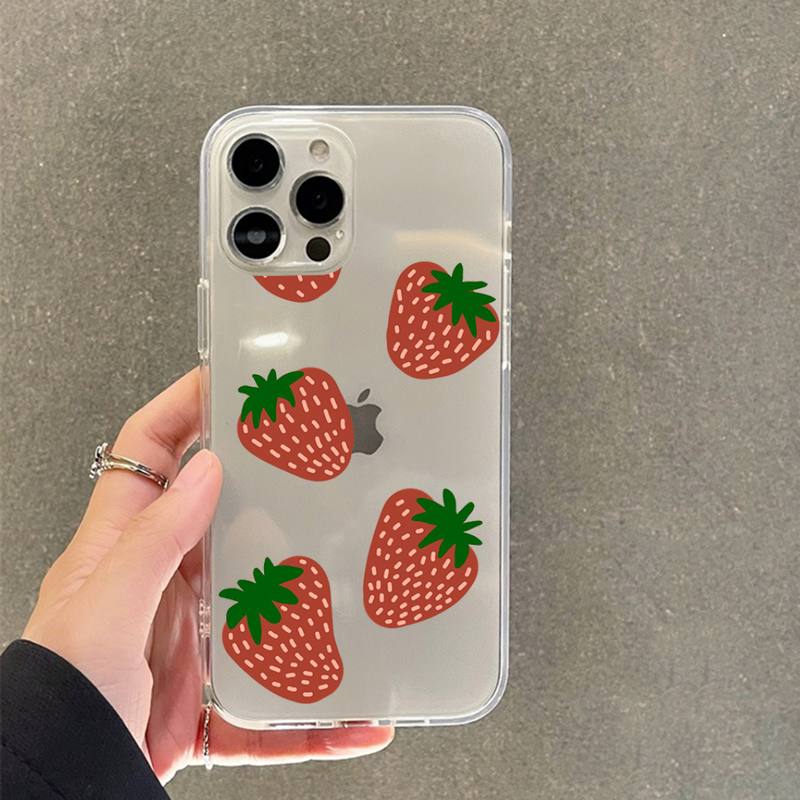 Милый мультяшный чехол-клубничка для iPhone 11 12 13 14 Mini Pro Max XR X XS, прозрачный TPU чехол для 8 7 6 Plus SE 2020