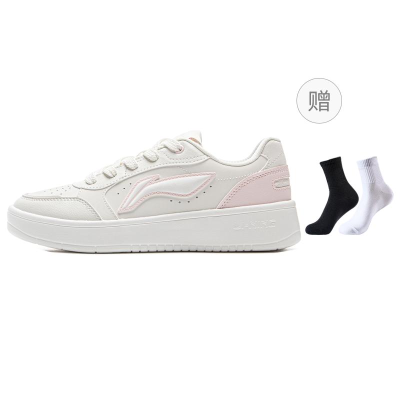 Li Ning Sycee Pure Нескользящие Износостойкие Низкие Кеды для Скейтборда Женские Бело-Розовые AGCV148-1