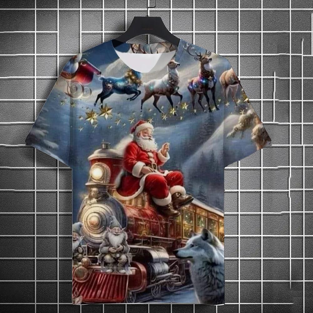 Men's T-Shirt Kids T Shirts 3D Santa Claus Printed Short Sleeve Christmas T-Shirt Trendy Christmas Casual Clothing Tops