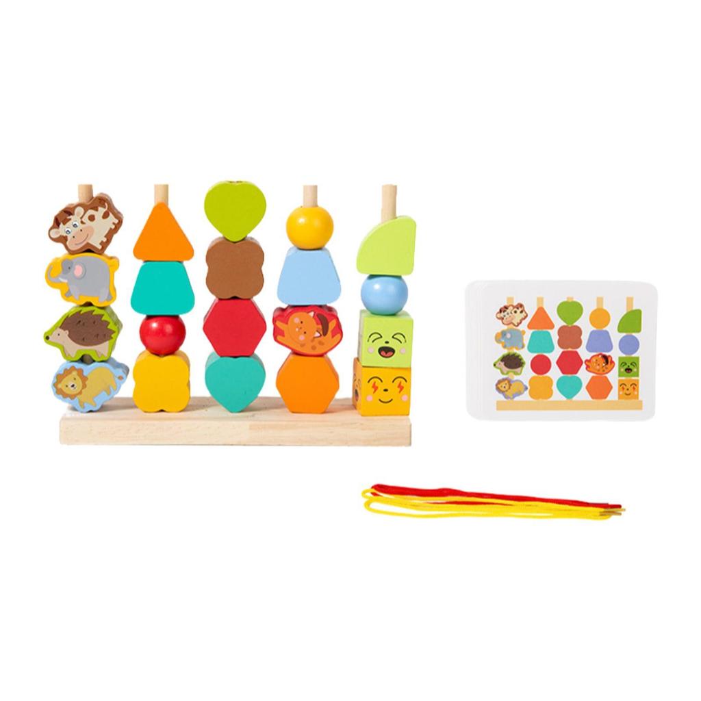 Wooden Beads Sequencing Toy Set Birthday Gift Building Blocks Game Lacing Beads for Boys Girls Kids Children 1 2 3 4 5 6