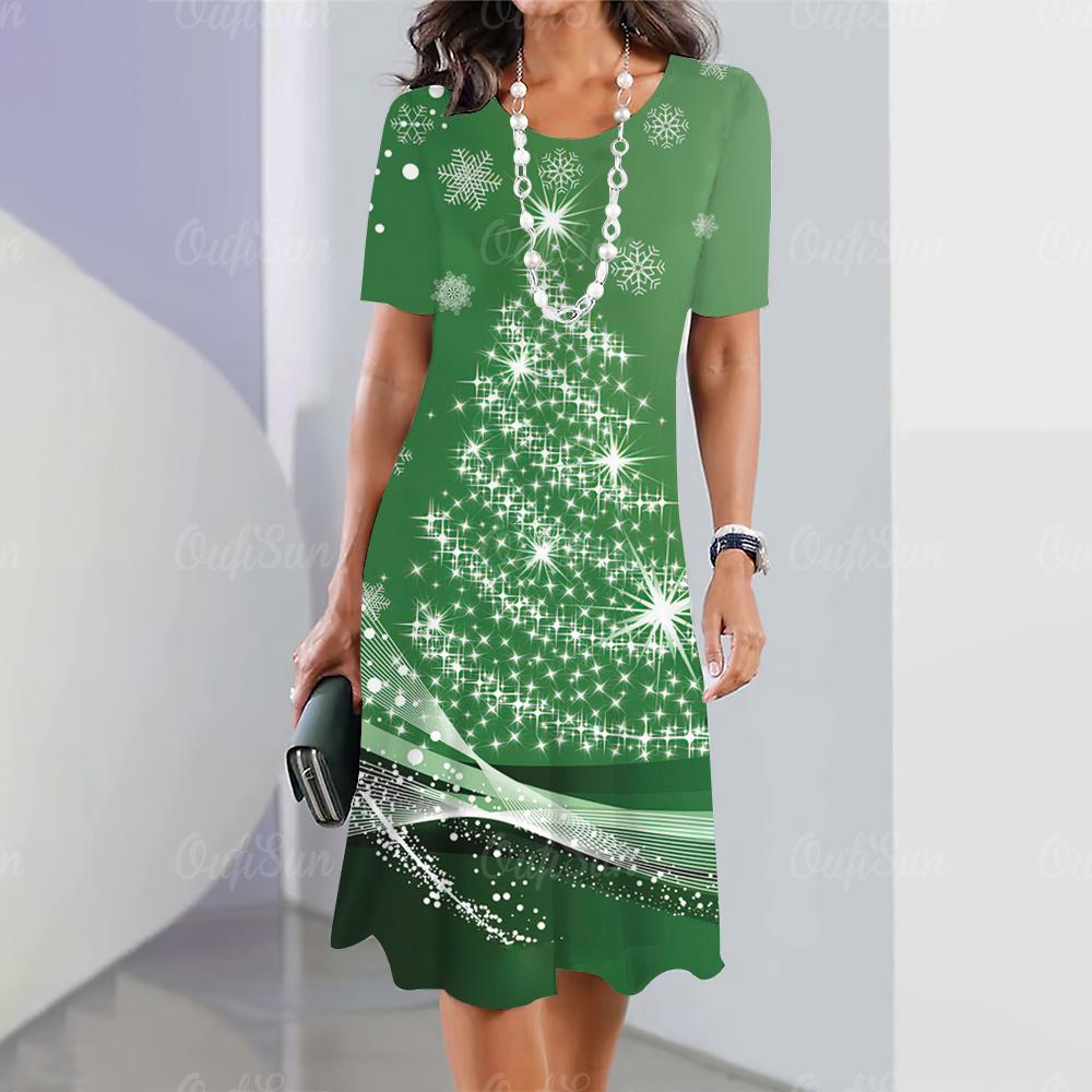 Nuevos Vestidos de Mujer Vestidos Vintage Navidad Starlight Impreso Повседневное Manga Corta 2023 Moda Mujeres Плюс Размер Ropa Y2K