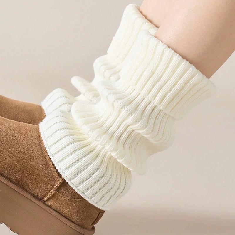 Women's Leg Warmer, White Knitted Warm Calf Socks, Suitable for Autumn and Winter