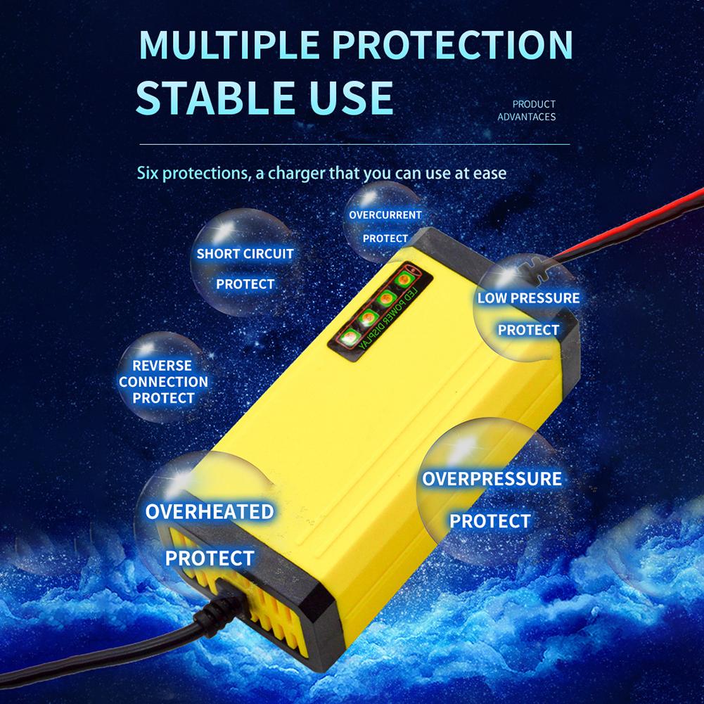 Зарядное устройство для мотоциклетных аккумуляторов США/ЕС со светодиодным дисплеем, интеллектуальное зарядное устройство для аккумуляторов, многоуровневая защита, интеллектуальная регулировка тока и напряжения