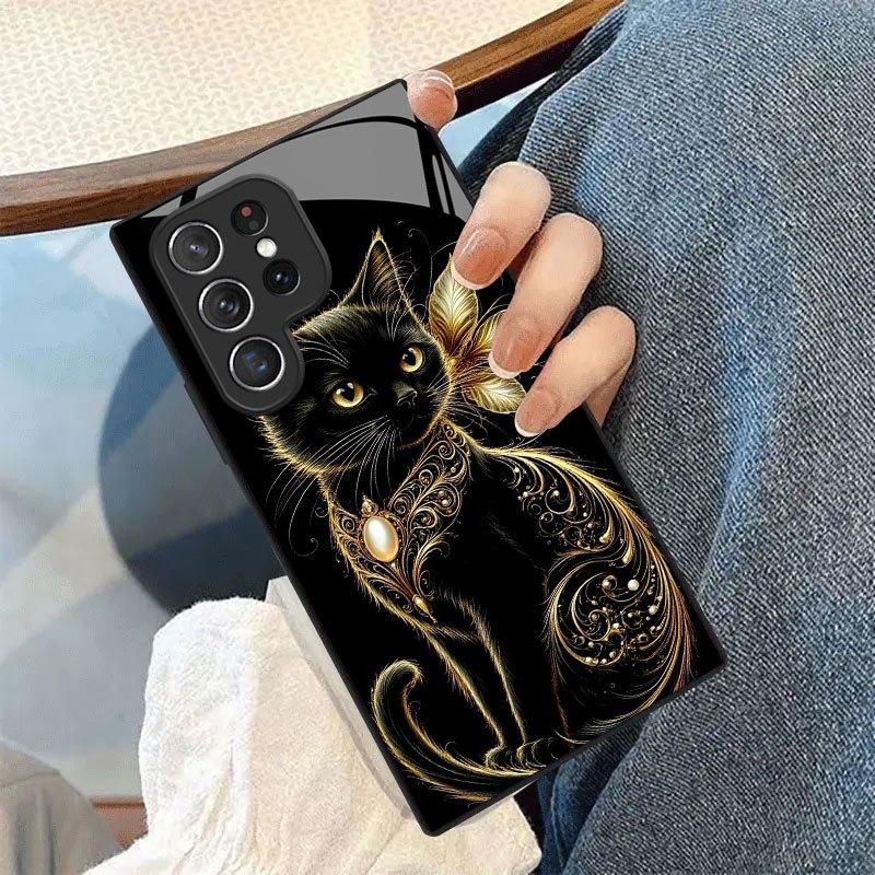 BlackGolden Cat Новый Черный Чехол для Телефона Минималистичный Деловой Чехол для Galaxy S26 S25 S24 S23 Ultra S22 Ultra S20 Ultra 56 A72 A73 5G